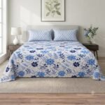 Sky Blue Flowers Design Printed Bed Sheet S