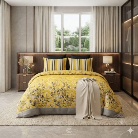 Yellow Printed Bed Sheet With 2 Pillow Covers S