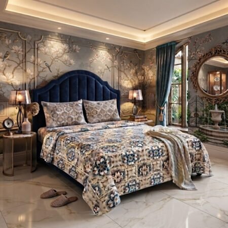 Cream Multicolor Floral Printed Bed Sheet With 2 Pillow Covers