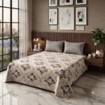 Cream Off White Printed Bed Sheet With 2 Pillow Covers