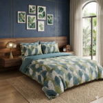 Green Leaves Printed Bed Sheet With 2 Pillow Covers