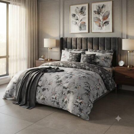 Grey Flower Printed Bed Sheet