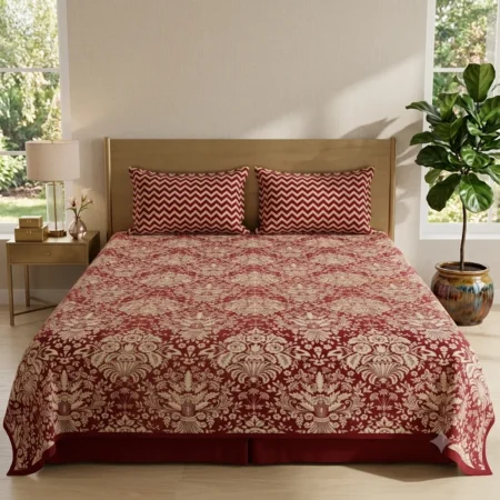 Maroon & Cream Royal Printed Bedsheet