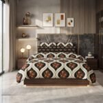 Orange floral Printed Bed Sheet With 2 Pillow Covers