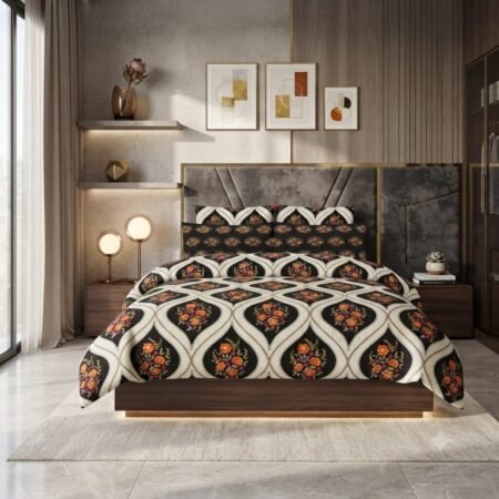 Orange floral Printed Bed Sheet With 2 Pillow Covers