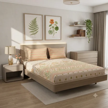 Premium Peach Blossom Floral Cotton Bedsheet
