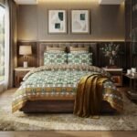Sunset Orange & Sage Green Geometric Bed Sheet