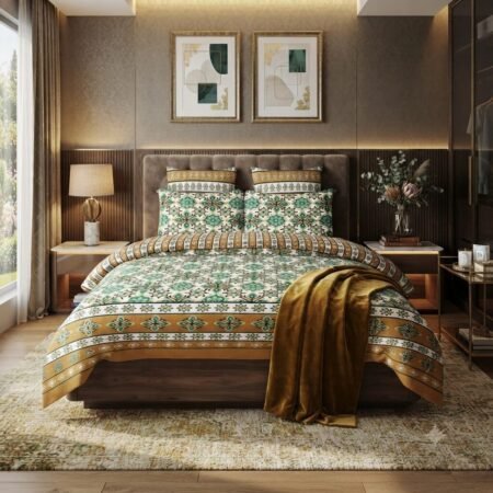Sunset Orange & Sage Green Geometric Bed Sheet
