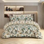 Teal and Gold Floral Print Bedsheet N