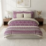 Traditional Purple & Cream Border Print Bed Sheet