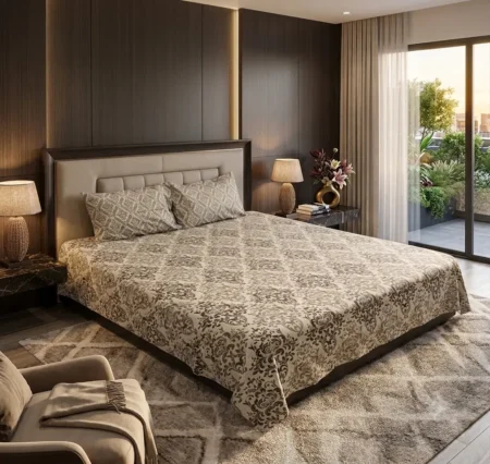 Grey Damask Printed Bed Sheet with 2 Pillow Covers – Premium Quality