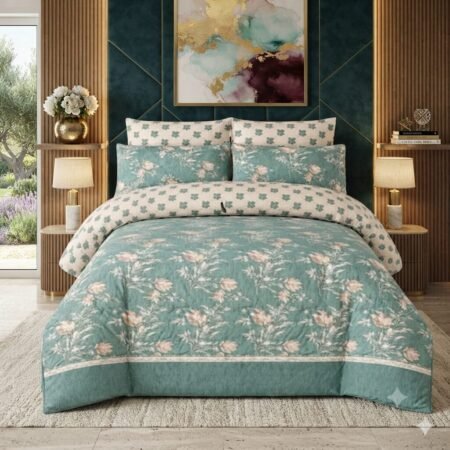 Mint Green Printed Bed Sheet With 2 Pillow Covers