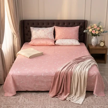 Premium Pastel Pink Vine Double Bed Sheet