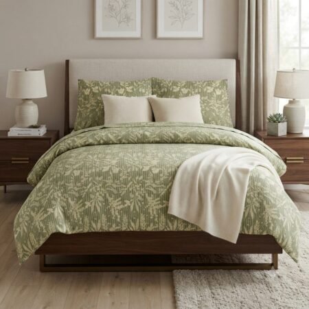 Sage Green Botanical Print Bedding Set