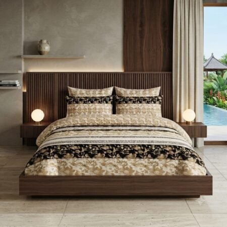 Yellow Black Printed Bed Sheet With 2 Pillow Covers