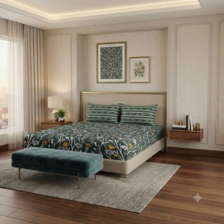 Dark Green Floral Print Bedsheet
