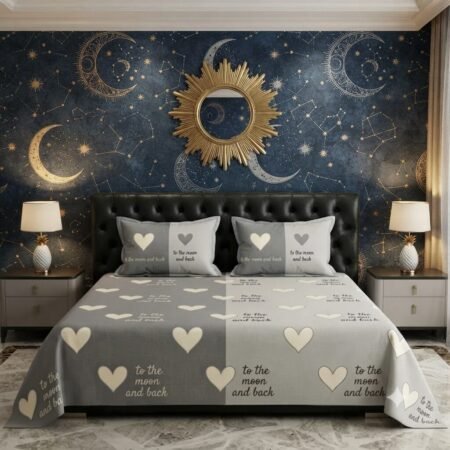 Grey & White Heart Print Bedsheet