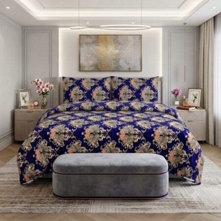 Royal Blue Floral Print Bedsheet
