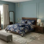 Royal Navy Blue Floral Cotton Bed Sheet with 2 Pillow Covers (2)