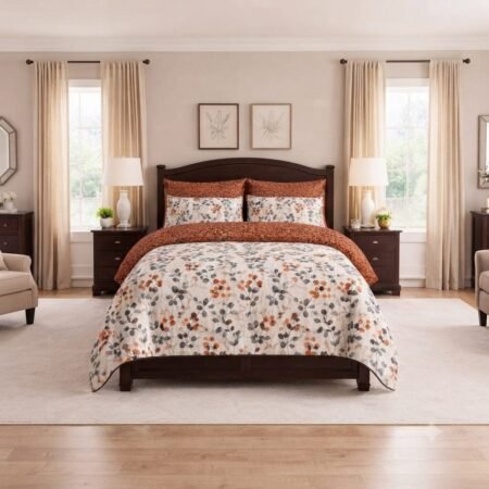 Blue Blossom floral Printed Bed Sheet With 2 Pillow Covers N