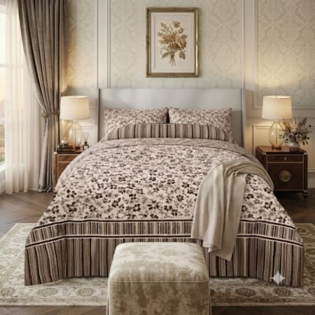 Dark Brown Printed Bed Sheet With 2 Pillow Covers