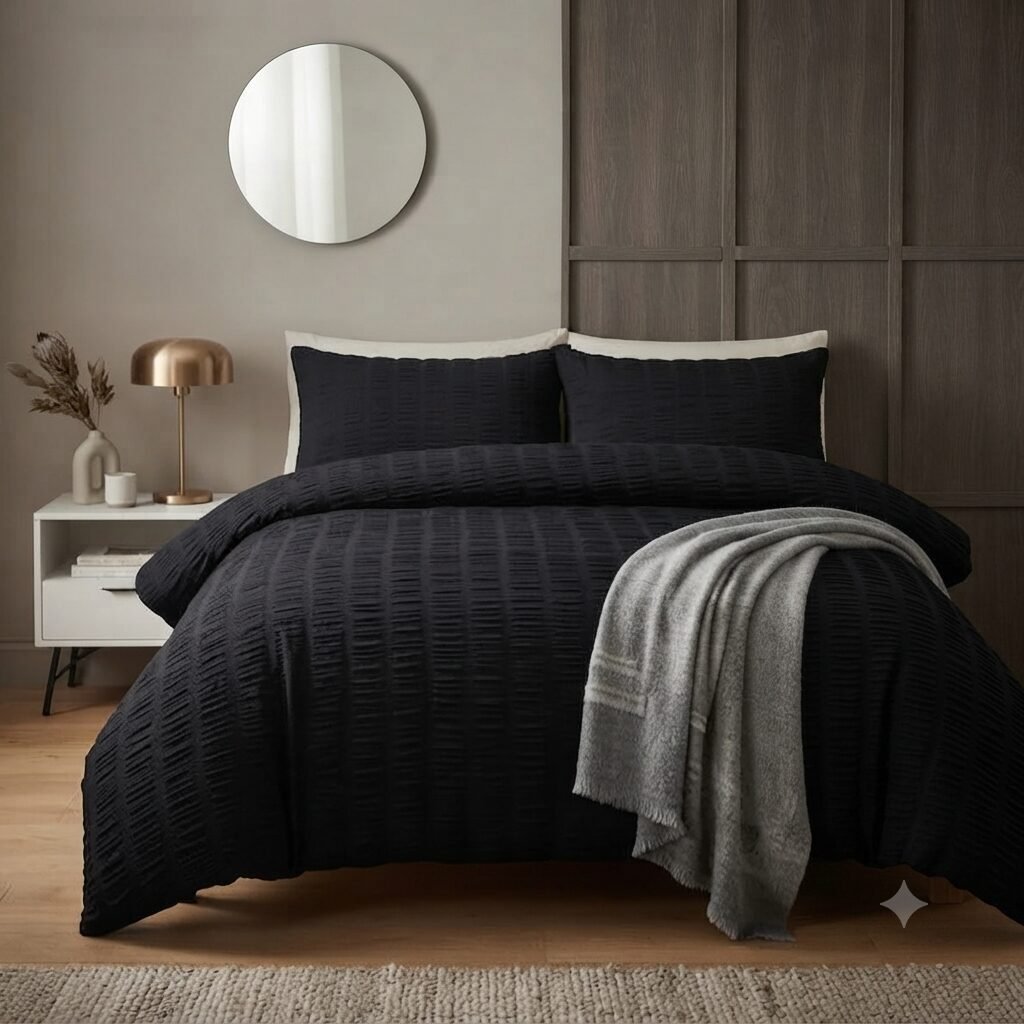 Deep Black Palin Sheet with 2 Pillows Z Design Deep Black Palin Sheet with 2 Pillows Z Design