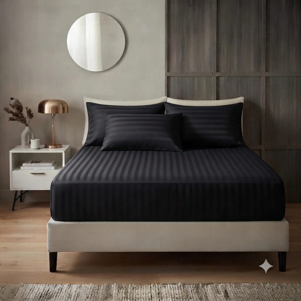 Deep Black Palin fitted Sheet with 2 Pillows Z Design Deep Black Palin fitted Sheet with 2 Pillows Z Design