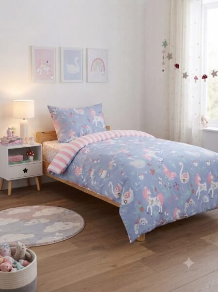 Enchanted Unicorn, Swan & Strawberry Kids Bed Sheet