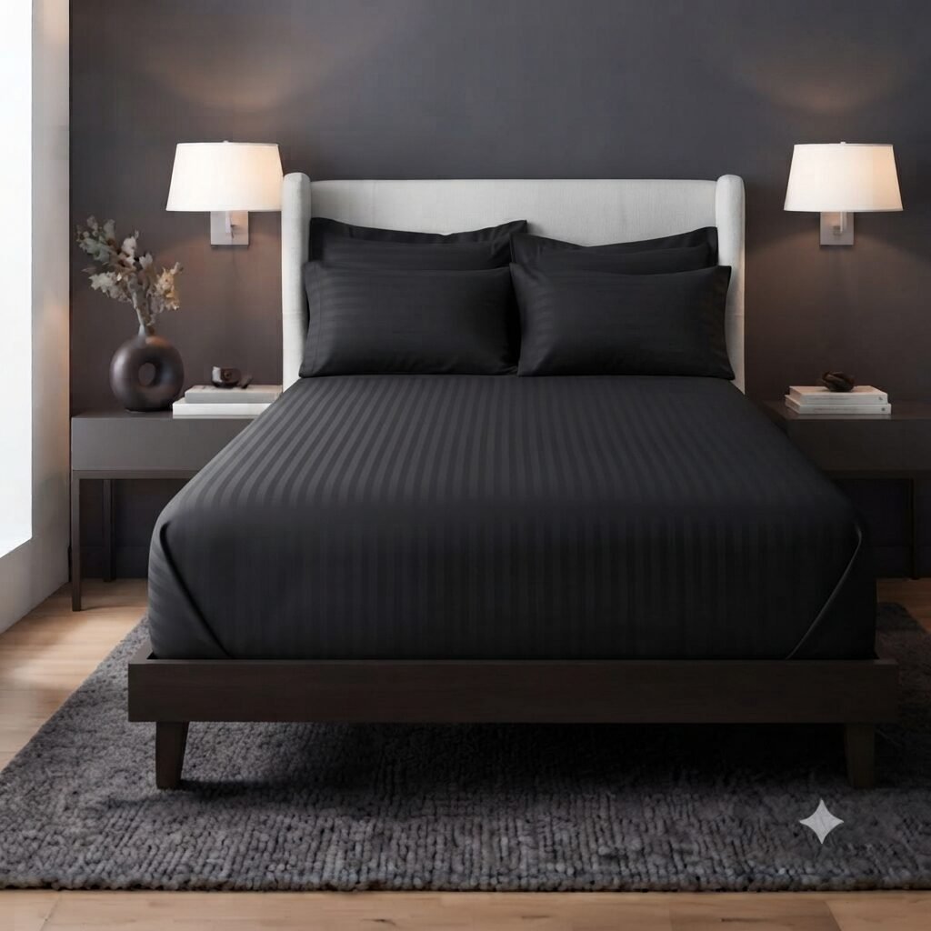 Fitted Black Stripe Bed Sheet With 2 Pillow Covers Fitted Black Stripe Bed Sheet With 2 Pillow Covers
