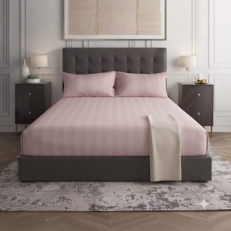 Fitted Light Pink Stripe Bed Sheet With 2 Pillow Covers