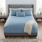 Fitted Sky Blue Palin Sheet with 2 Pillows Z Design
