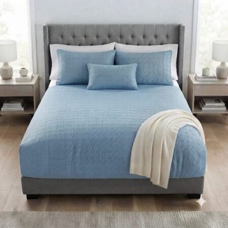 Fitted Sky Blue Palin Sheet with 2 Pillows Z Design