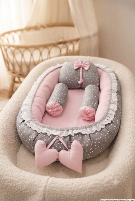 Grey White Stars Design Baby Nest – 5 PCS