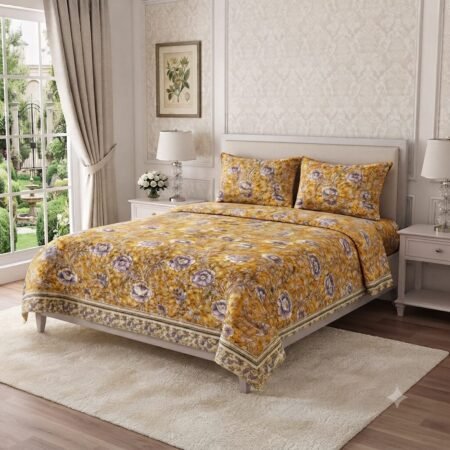 Mustard Yellow Floral Heritage Bed Sheet