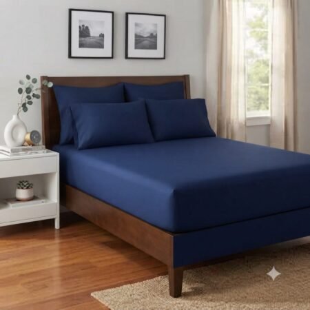 Navy Blue Palin Fitted Sheet With 2 Pillows