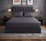 Plain Dark Grey Stripe Fitted Bed Sheet With 2 Pillow Covers