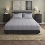 Plain Light Grey Stripe Fitted Bed Sheet With 2 Pillow Covers