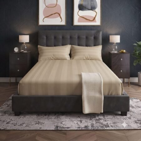 Plain light Brown Stripe Fitted Bed Sheet With 2 Pillow Covers
