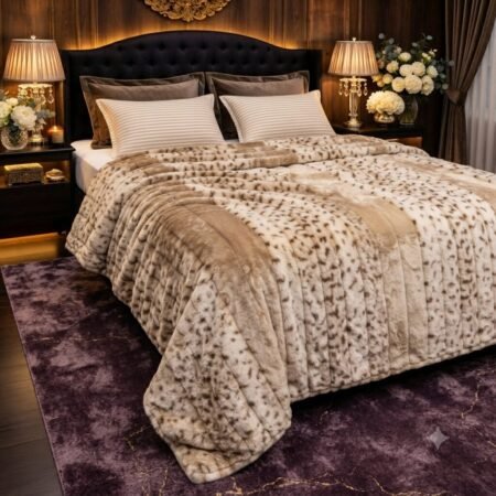 Premium Luxury Plush Blanket – Champagne Snow Leopard