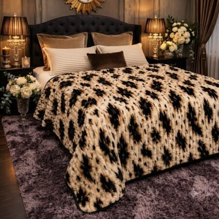 Premium Luxury Plush Blanket – Ivory Leopard