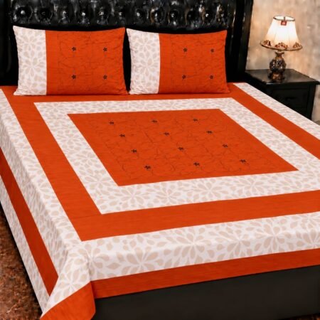 Printed Patchwork Embroidered Bed Sheet GN Design (10)