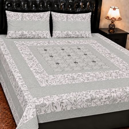 Printed Patchwork Embroidered Bed Sheet GN Design (11)