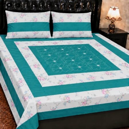 Printed Patchwork Embroidered Bed Sheet GN Design (13)