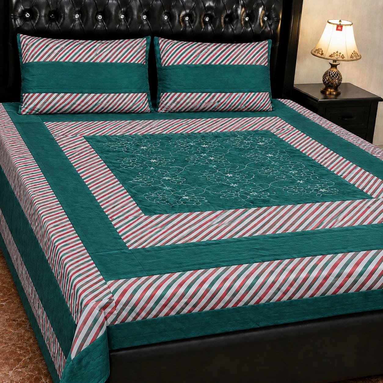 Printed Patchwork Embroidered Bed Sheet GN Design (14) Printed Patchwork Embroidered Bed Sheet GN Design