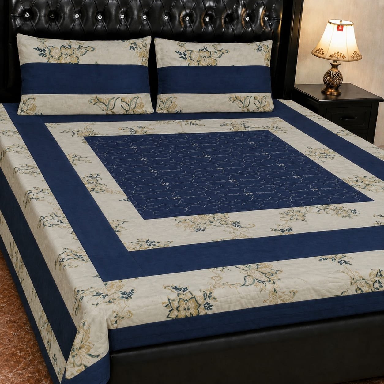 Printed Patchwork Embroidered Bed Sheet GN Design (19) Printed Patchwork Embroidered Bed Sheet GN Design