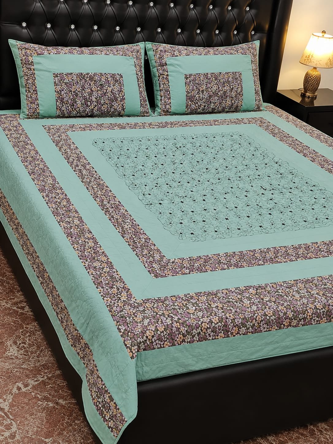 Printed Patchwork Embroidered Bed Sheet GN Design (20) Printed Patchwork Embroidered Bed Sheet GN Design