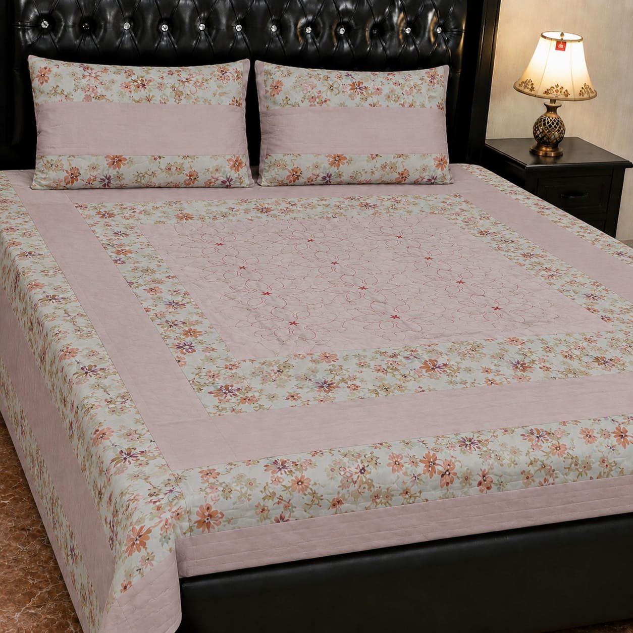 Printed Patchwork Embroidered Bed Sheet GN Design (21) Printed Patchwork Embroidered Bed Sheet GN Design