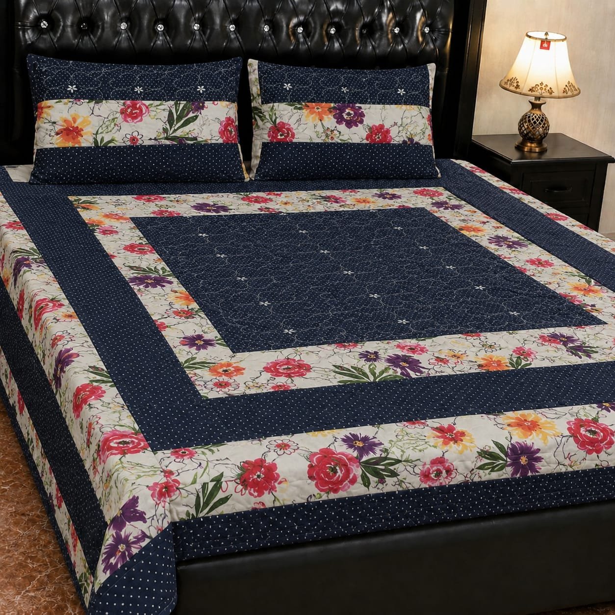 Printed Patchwork Embroidered Bed Sheet GN Design (22) Printed Patchwork Embroidered Bed Sheet GN Design