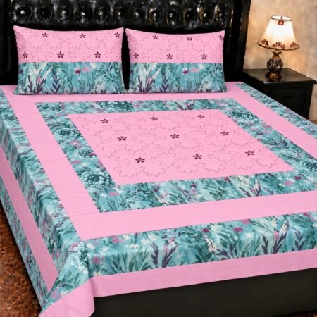 Printed Patchwork Embroidered Bed Sheet GN Design (23)