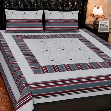 Printed Patchwork Embroidered Bed Sheet GN Design (26)